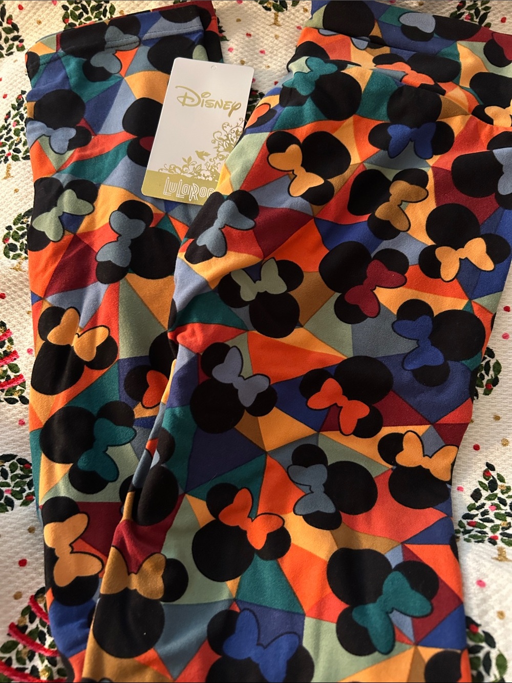 Disney x LuLaRoe Women's Multicolor Geometric Minnie Bow Leggings One Size new